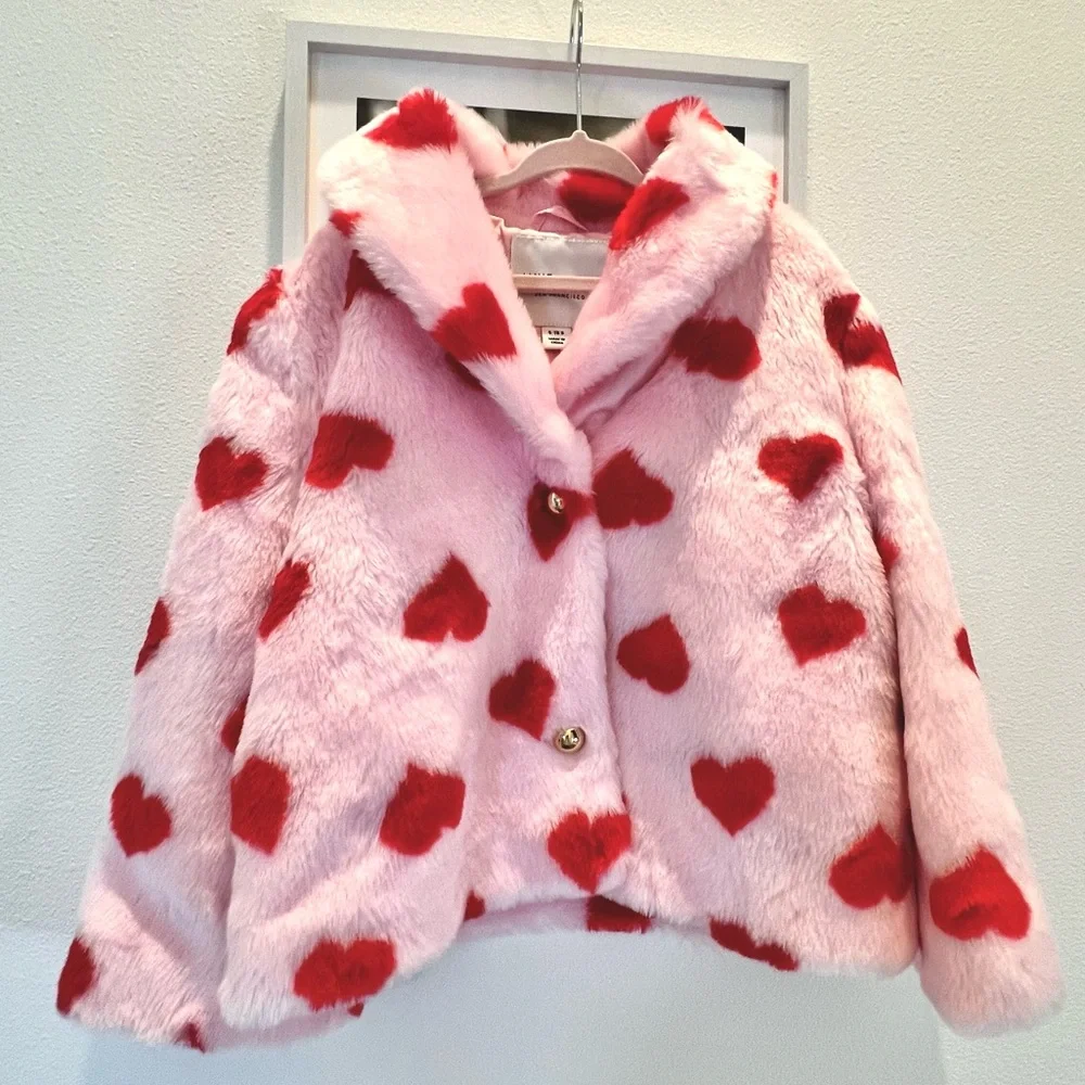 Janie and Jack Heart Faux Fur Jacket - Girls 5-6 - Picture 3 of 7